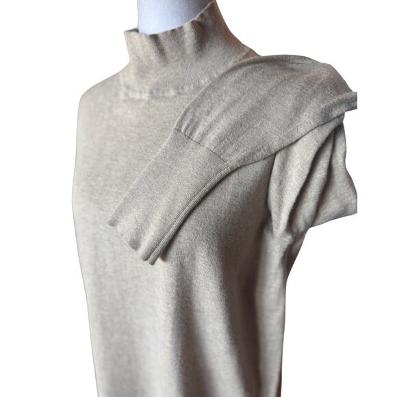 White + Warren cotton Silk Blend Sift Mock Neck Pullover Tan Sweater VGC - Picture 6 of 9